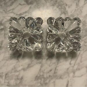 Vintage Heisey Glass Clear Crystolite Square Flower Candlesticks